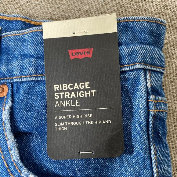 Levi's Premium Ribcage Straight Ankle Jeans Women's 26 Blue Distressed Big E NWT - Picture 4 of 16